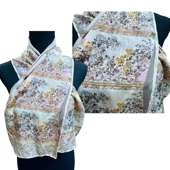 Vintage Paul Renard Silk Scarf Ditsy Floral Hand Rolled Edges 43.5x9.75" Japan - Picture 1 of 16